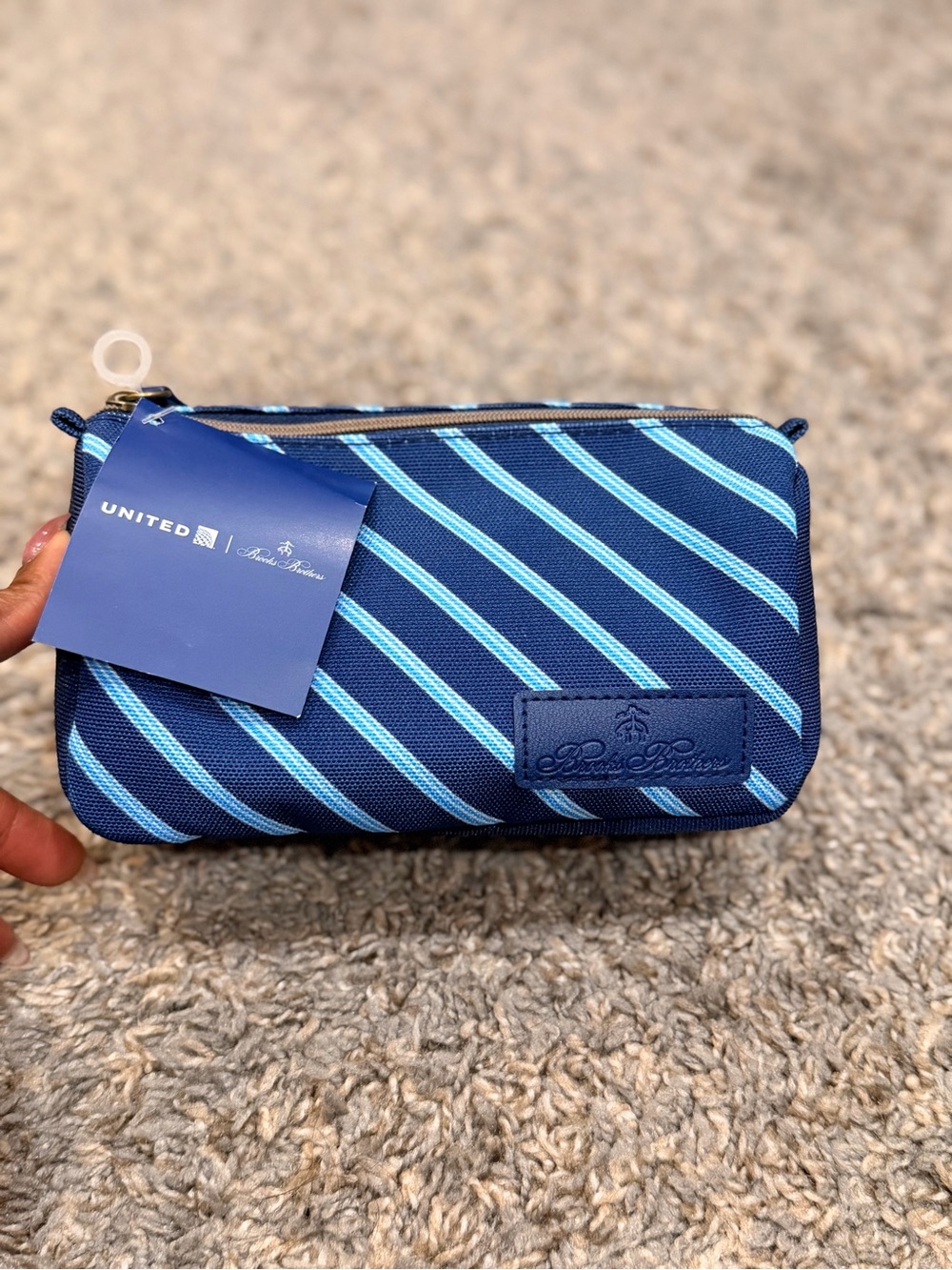 Brooks Brothers United Airlines Navy & Light Blue Striped Travel Pouch